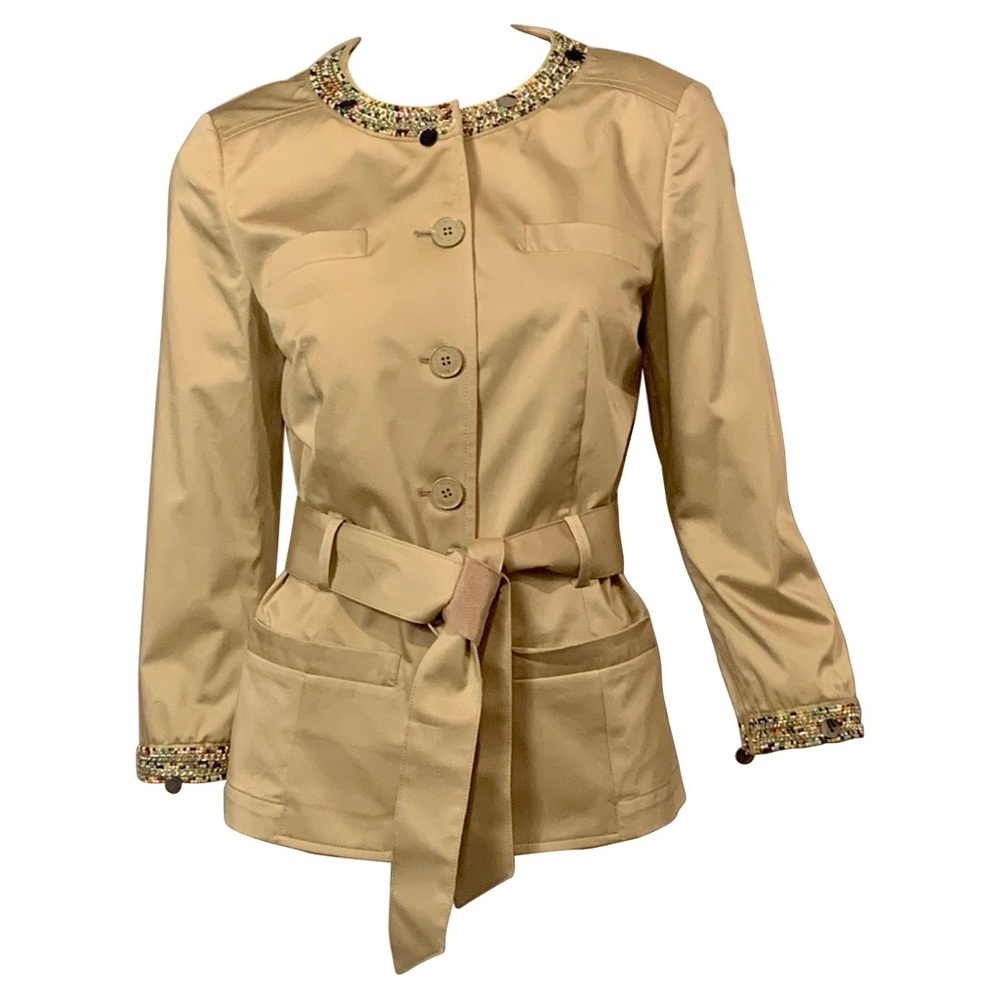 Love Moschino Khaki Cotton blend Jacket with Colorful Beaded Collar and Cuffs